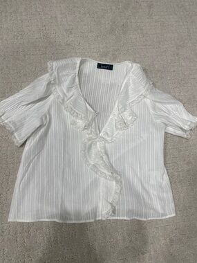 Kourt Lace-Trim White Ruffle Front Blouse